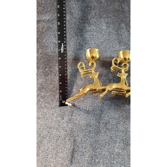 Brass Jumping Reindeer Triple Tealight/Votive Candle Holder Christmas Holiday - Picture 14 of 15